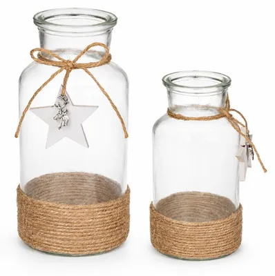 Produktbild von Glasvasen 2er Set mit Juteband Kordel Sternanhänger Boho Deko