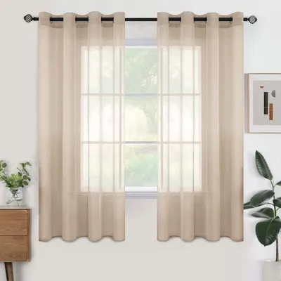 Produktbild von Set aus 2 Transparenten Vorhängen mit Ösen - Modern Beige 140 x 137 cm