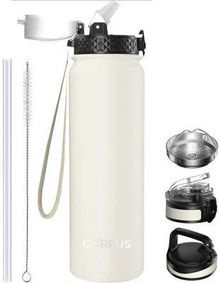 Produktbild von Isolerter Wasserflasche 1L, Rostfreier Sportflasche mit Doppelwand, 32oz Thermosflasche, Lekfreie Wasserflasche, BPA-freie Isolierflasche