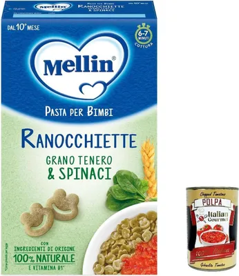 Produktbild von 6x Mellin Ranocchiette di Grano Tenero con Spinaci e Pasta di Semola di Grano Tenero e Vitamina B1, 280g + Italian gourmet polpa 400g