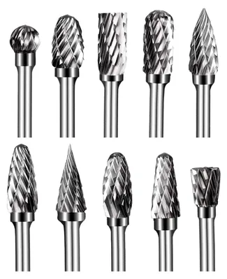 Produktbild von Hartmetall-Frässtifte mit Doppelschnitt, 10 Stück Wolframkarbid-Rotationsfräser-Set, 3mm Schaft und 6mm Schleifkopf für Holz- und Steinschnitzerei sowie Metallbearbeitung