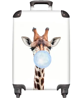 Obrázek produktu pro NoBoringSuitcases.com® Kufry Carry-on Trolley Trolley Malý cestovní kufr na 4 kolečkách - Žirafa - Guma - Modrý - Dětský - Příruční velikost < 55x40x23 cm a 55x40x20 cm - Foto kufr - Příruční kufr - Palubní zavazadlo - Dětský kufr - Dětský vozík.