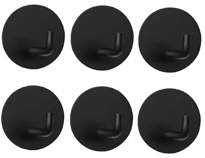 Image de Lot de 6 crochets adhésifs noirs en acier inoxydable pour serviettes et vêtements, pour la salle de bains, la cuisine, le salon et le bureau – aucun perçage nécessaire.