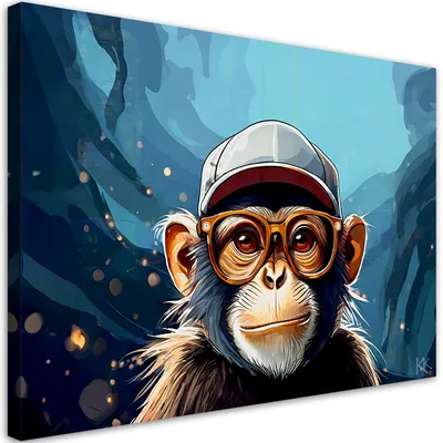 Produktbild von Leinwandbild Jugendlicher Affe 90x60 Feeby Blau bild für die wand bereit zum aufhängen