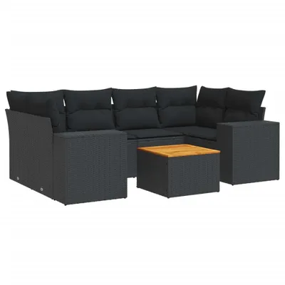 Produktbild von vidaXL 7-tlg. Garten-Sofagarnitur mit Kissen Schwarz Poly Rattan