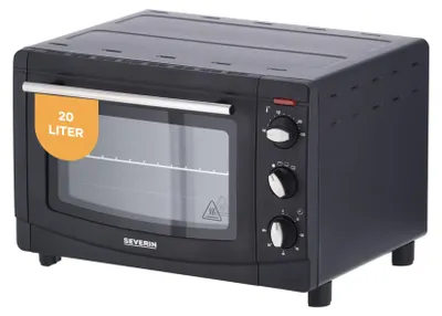 Produktbild von Severin Back- und Toastofen, Mini Backofen mit Grillrost, Backblech und Krümelblech, vielseitiger Ofen mit 20 L Kapazität, 1.500 W, schwarz, TO 2067