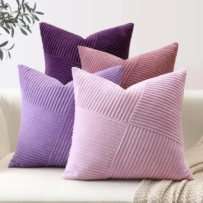 Produktbild von Cord Kissenbezüge 4er Set Lila 45x45cm Kordsamt Windmühlenstreifen Versteckter Reißverschluss
