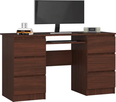 Produktbild von 3xEliving DESK LYNNA A11 WENGÉ Großer Schreibtisch mit 6 Schubladen auf beiden Seiten, Maße: Höhe: 77 cm, Breite: 135 cm, Tiefe: 52 cm