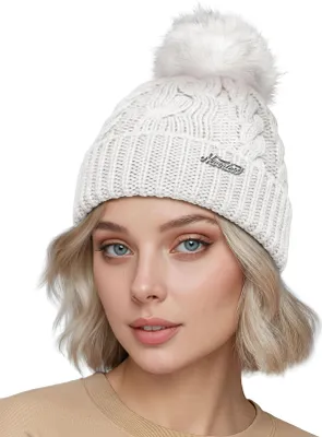 Produktbild von Damen Strick-Mütze Merino Wollmütze Bommelmütze Wintermütze mit Umschlag Pudelmütze Strickbeanie Neverless®