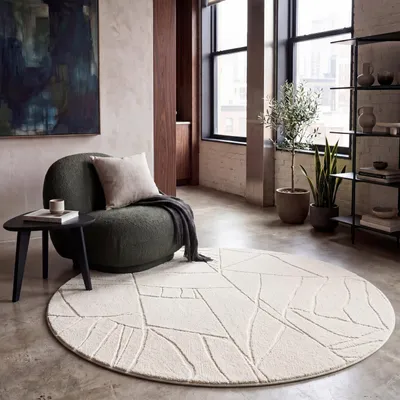 Produktbild von Teppich Wohnzimmer Hochflor Skandinavisches Design Boho Abstrakt Einfarbig Beige Grösse 160 cm Rund