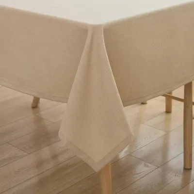 Produktbild von Famanu Tischdecke abwaschbar und wasserabweisend - rechteckig - pflegeleicht und fleckenbeständig - Leinenoptik Beige 140 x 240 cm