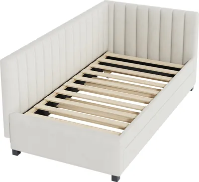 Zdjęcie produktu dla Łóżko tapicerowane Sweiko 90*200, rozkładana sofa, wielofunkcyjne łóżko z listwowym stelażem, łóżka młodzieżowe łóżka dziecięce łóżka gościnne, aksamitna tkanina beżowa