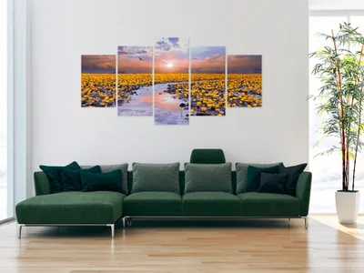Produktbild von Akustikbild Abstrakt Blumen 200x100 cm Bilder Akustikschaum Hochleistungsschallabsorber Schallschutz Leinwand 5 tlg Wandbild Raumakustik Schalldämmung c-C-0025-b-p