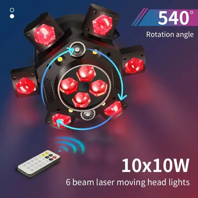Produktbild von Moving-Head-Bühnenlicht - Moving Head Beam - 6 Köpfe - RGBW 4-in-1 - 10 x 10 W - DMX512 - Rotierend - Für DJ und Bühne