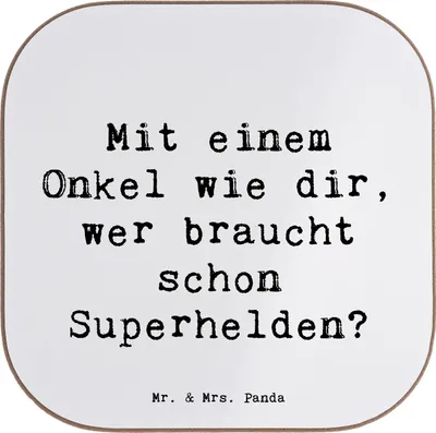 Produktbild von Mr. & Mrs. Panda Tischuntersetzer Spruch Super-Onkel - Weiß - Geschenk, Tassenuntersetzer, Coaster, Familienangehöriger, Onkel Geschenke, Untersetzer für Gläser, Tassen