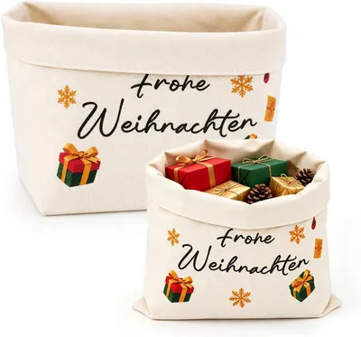 Imagen del producto de Cesta de tela con motivos navideños, de 38 x 22 x 16 cm, ideal para la cocina