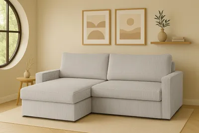 Produktbild von Kaiser Möbel Ecksofa mit Schlaffunktion und Bettzeugablage LUBEKA, Stoff Poso Beige Rechts