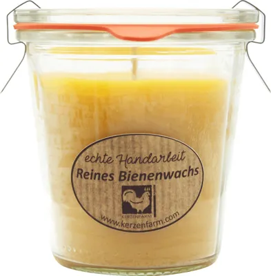 Produktbild von Bienenwachskerze im original Weckglas®, 100% reines Bienenwachs, KERZENFARM HAHN, 93/90 mm, 290 ml, Brenndauer ca. 36h