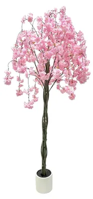 Image de Arbre de cerisier en fleurs artificiel - Décoration d'intérieur, arbre de 180 cm - Fleurs en soie - Plante artificielle pour intérieur - Décoration pour la maison, le bureau, les mariages, les entrées - Rose