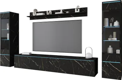 Produktbild von Minio, Wohnwand "VEVE 2", 4-Teilig, hängend, stehend, mit LED Beleuchutng, San Sebastian Farbe