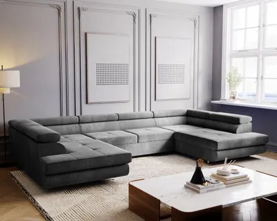 Produktbild von E-ZIMPAZ Ecksofa mit Schlaffunktion und Bettkasten MONTANA XL Eckcouch U-Form Sofa Wohnzimmersofa XXL Wohnlandschaft Couchgarnitur - Hellgrau MH84
