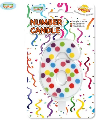 Produktbild von Konfetti Kerze Nummer 6 - Deko Geburtstag Kuchen ca. 6,5 cm