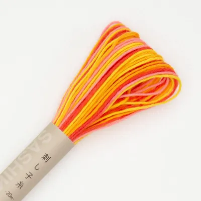 Immagine prodotto di Filo da ricamo Sashiko Olympus, cotone, gomitolo, circa 20 metri, colore 75, colore misto, tonalità "insalata di frutta", prodotto in Giappone