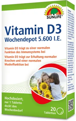 Produktbild von Sunlife Vitamin D3 Wochendepot 20 Tabletten