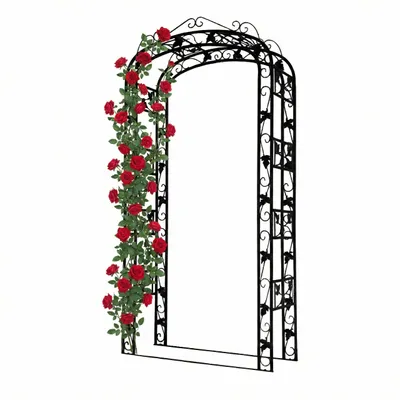 Produktbild von Relaxdays Rosenbogen, Metall, Torbogen Garten, HxBxT: 240 x 120 x 45 cm, stabiler Rankbogen für Kletterpflanzen, schwarz