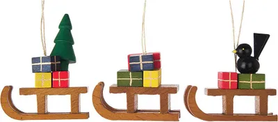 Imagen del producto de Adornos para el árbol de Navidad, trineos, 3 unidades (5 cm) de Dregeno Seiffen