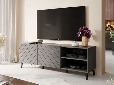 Produktbild von MIRJAN24 TV-Lowboard Abeto 150, TV-Tisch mit 2 Türen, Wohnzimmer TV-Kommode, Stilvoll Kolektion (Farbe: Graphit / Graphit Hochglanz)