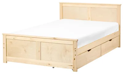 Zdjęcie produktu dla BELIANI Łóżko naturalne drewno sosnowe 120 x 200 cm rama ze stelażem z 2 szufladami skandynawskie