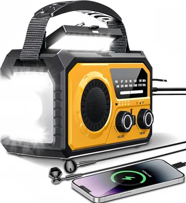 Produktbild von 16000mAh Kurbelradio,Tragbares Notfallradio mit Kurbel,AM/FM Solar Radio mit Handyladefunktion SOS Alarm/Kopfhöreranschluss/Leseleuchte/Kompass