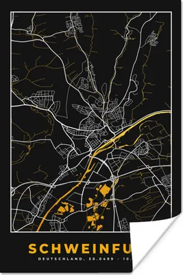 Produktbild von MuchoWow® Poster Deutschland - Schwarz und Gold - Schweinfurt - Stadtplan - Karte 120x180 cm - Kunstposter