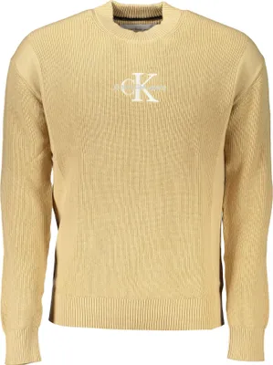 Produktbild von Herren Beige Pullover: Langarm, Rundhals, Kontrast, Stickerei, 95% Wolle