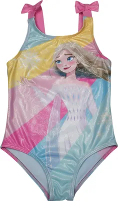Produktbild von Disney Die Eiskönigin Badeanzug mit Glitzer und Schleifen für Mädchen - Elsa Frozen Kinder Schwimmanzug Einteiler 110-116
