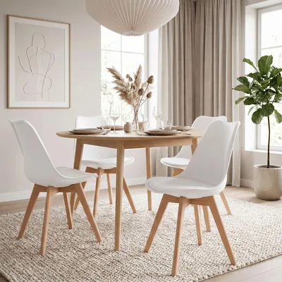 Produktbild von Esszimmerstühle ABBY 4er Set, Weiß - Essstühle mit ergonomischer Rückenlehne, Küchenstühle aus robustem Polypropylen und pflegeleichtem Bezug, Esszimmermöbel für moderne Wohnatmosphäre