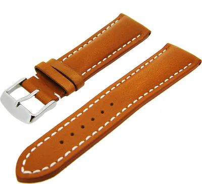 Produktbild von Uhrenarmband Kalbsleder gepolstert Hellbraun mit weißer Naht 18mm NEU