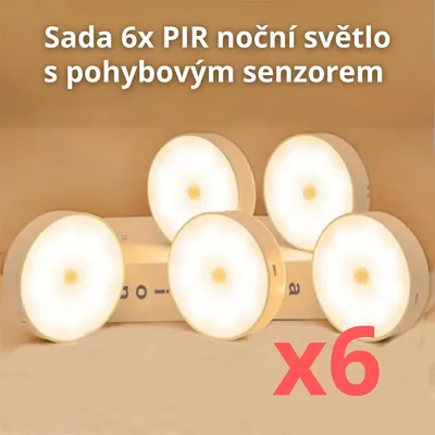 Obrázek produktu pro Sada 6x PIR noční světlo s pohybovým senzorem – USB dobíjecí LED lampa s magnetem, teplá bílá, bezdrátová pro skříň, schody, kuchyň a chodbu