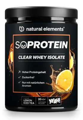 Produktbild von SoProtein Clear Whey Isolate - 600 g Pulver_für 20 Portionen / Lemon Iced Tea