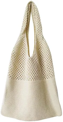 Obrázek produktu pro Ibenzoa® Velká háčkovaná plážová taška pro ženy – XXL kabelka, 40 x 60 cm, ručně tkaná z kvalitní bavlněné příze, béžová/khaki