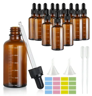 12 Braune Glasflaschen 50 ml mit Pipette, UV-Schutz