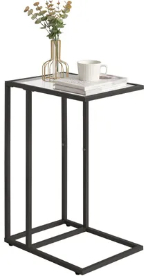 Produktbild von C-förmiger Beistelltisch - Snacktisch mit gehärtetem Glas - Schwarz - 40 × 30 × 63 cm