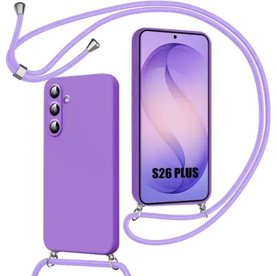 Image de Coque pour Samsung Galaxy S26 Plus, Protection Silicone Liquide Souple Slim Violet avec Cordon