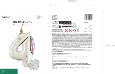 Immagine prodotto di Palloncino in foil a forma di unicorno con numero 4 - 93 cm - Bianco, oro e rosa
