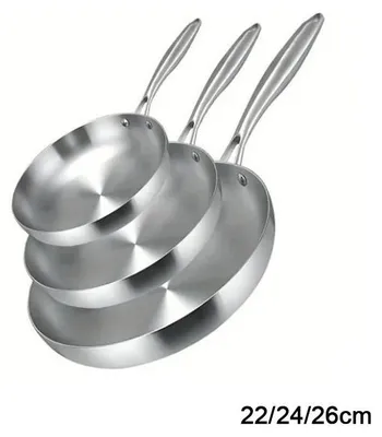 Immagine prodotto di Set di padelle - 3 pezzi - 22/24/26 cm - Acciaio inossidabile 304 - Struttura a 5 strati - Senza rivestimento - Senza coperchi
