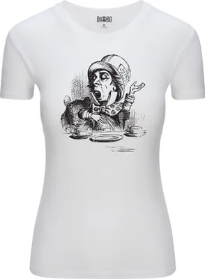 Produktbild von Diarbo Damen T-Shirt mit Aufdruck Alice im Wunderland Verrückter Hutmacher Weiß Gr.S