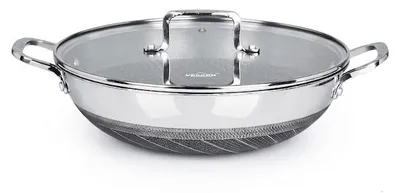 Produktbild von Wok Pfanne Kasan 18/10 Edelstahl Keramik-Hybridbeschichtung Ø30cm Glasdeckel Induktion Antihaft 4,5 L