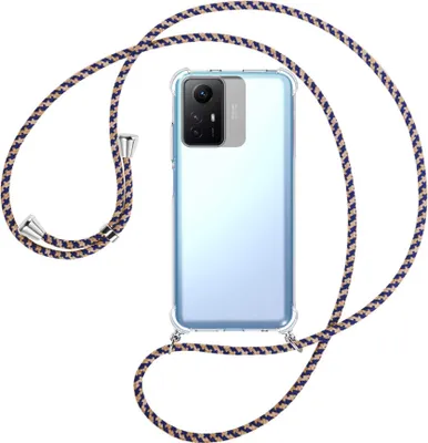 Produktbild von Handykette Backcover-Schutzhülle mit Band (Metall silberfarben) für Xiaomi Redmi Note 12S (6.43'') - blau+beige