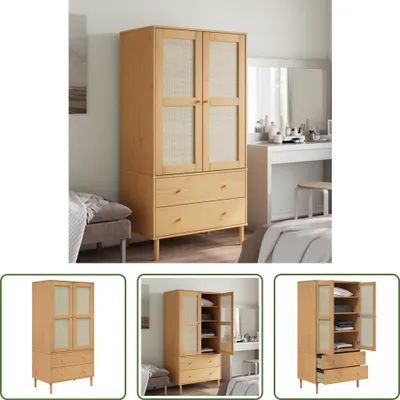 Produktbild von The Living Store Kleiderschrank SENJA Rattan-Optik Braun 90x55x175cm Kiefernholz